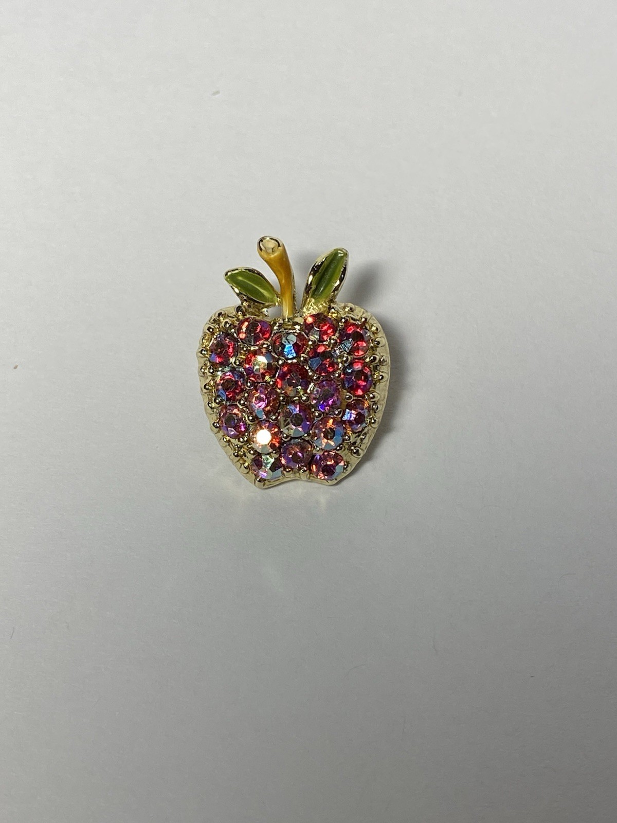 Vintage Gold Tone Enamel Ombré Pink Red Iridescent Aurora Borealis Apple Brooch