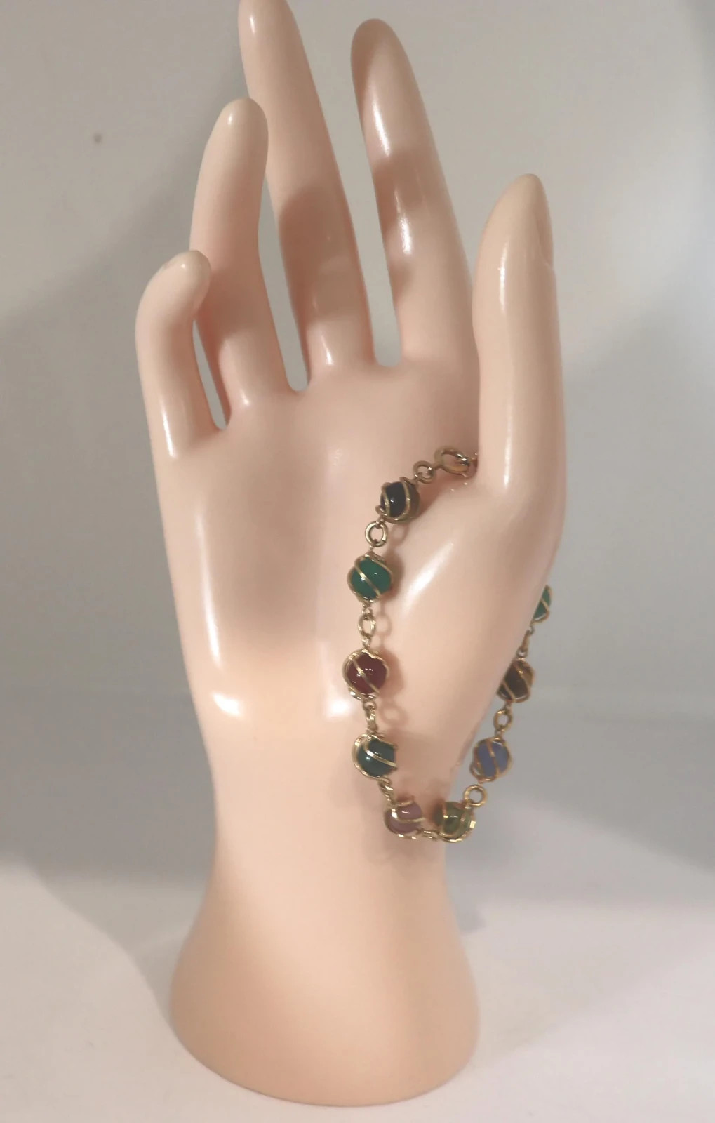 Vintage 12k Gold Filled Real Stone Bracelet Tigers Eye Carnelian Agate Jade