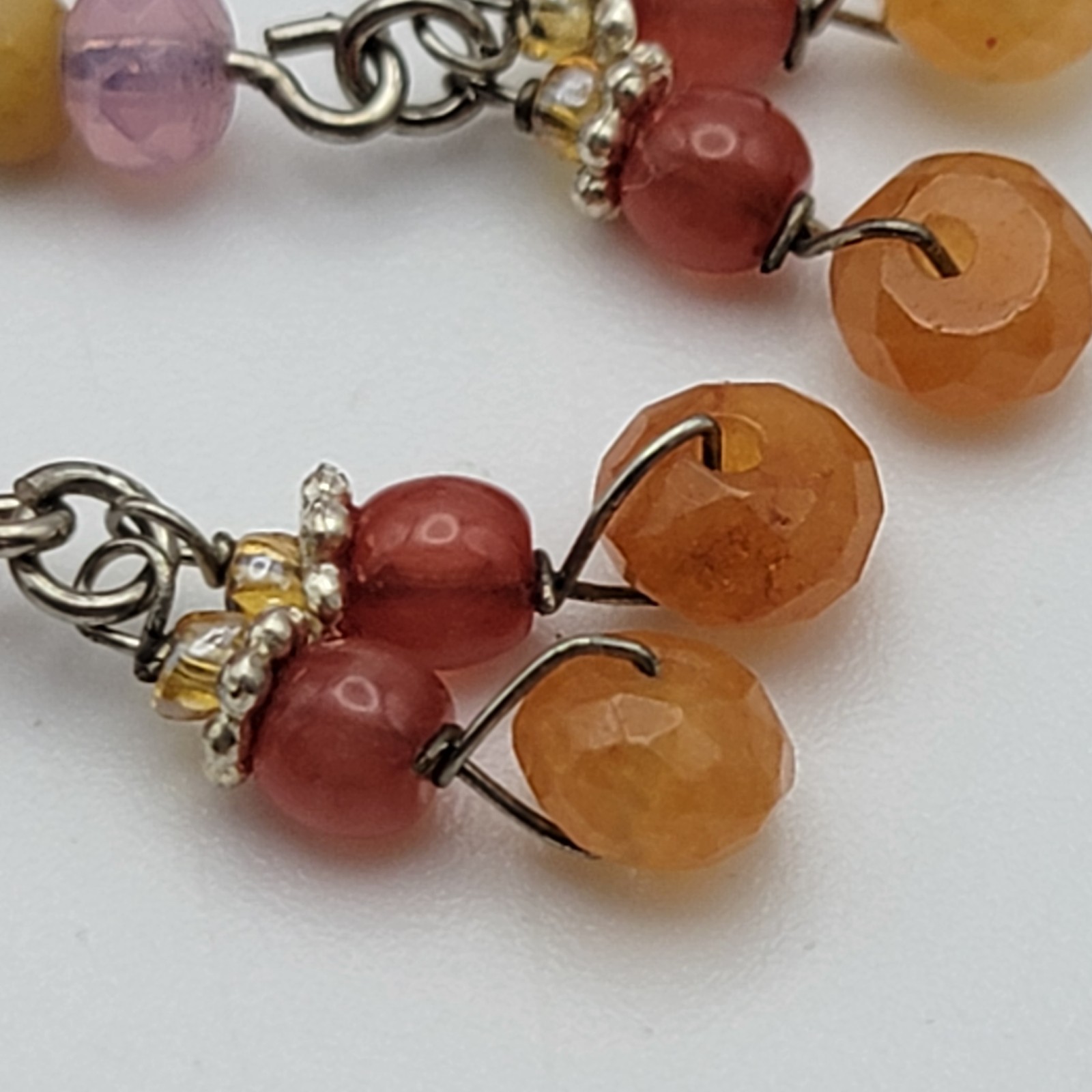 Vintage Sterling Silver Multicolor Gemstone Drop Earrings 1.25″ Pierced Dainty
