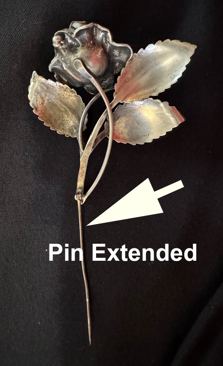 Vintage Sterling Silver Brooch: Rose and Petals, circa 1920s