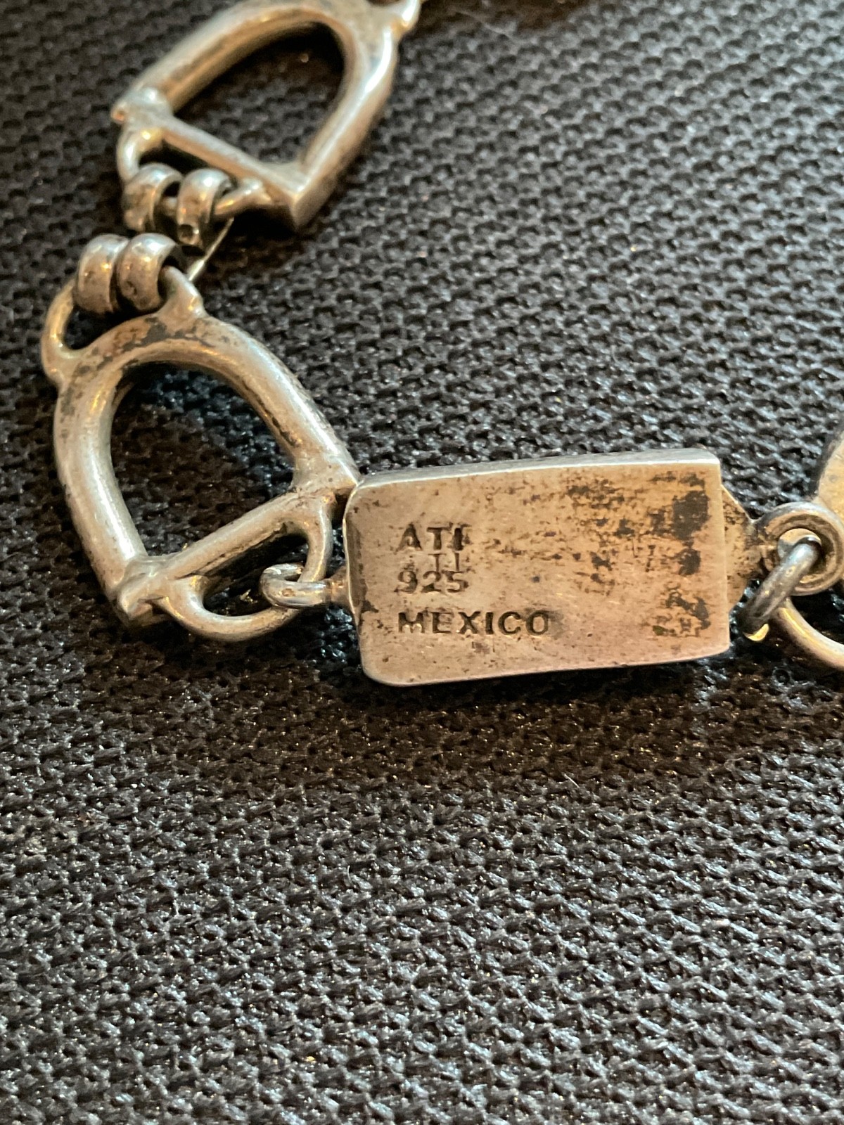 Vintage Signed ATI Mexico Sterling Silver Horse Stirrup Link Bracelet 7”