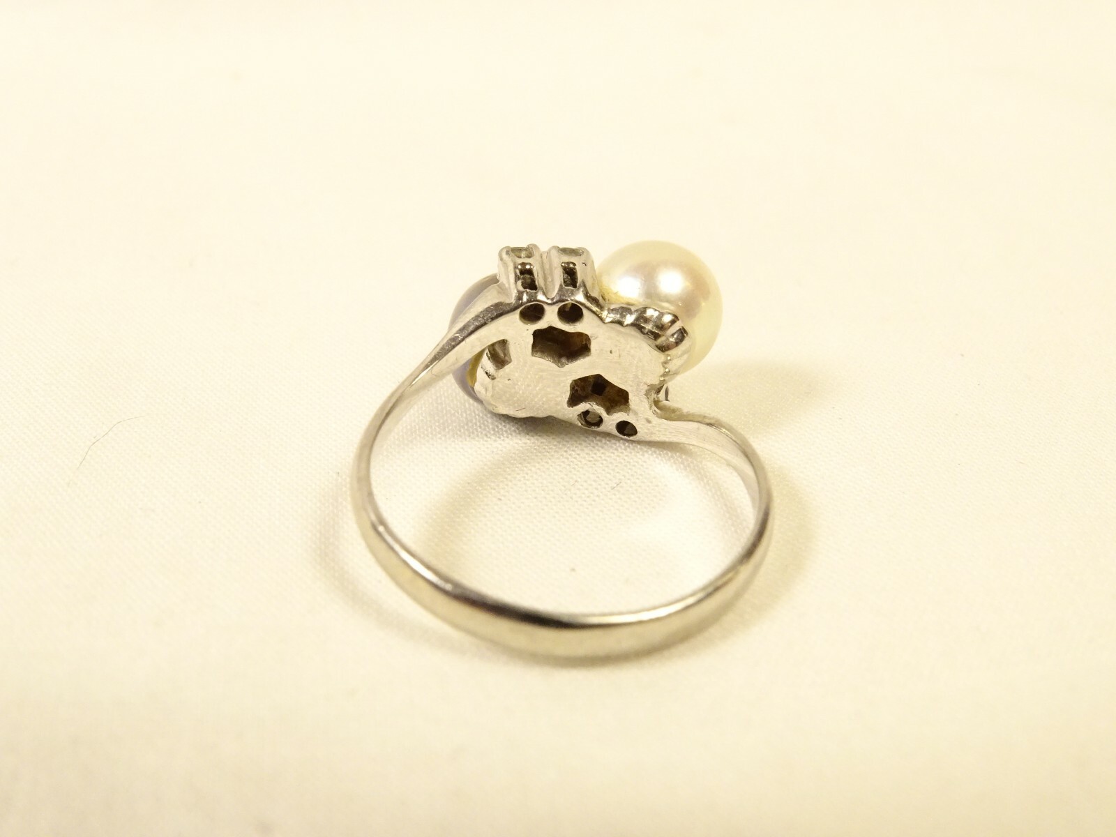 Lovely 10k White Gold Champagne & Cream Double Pearl Bypass Sz 6.5 Dinner Ring