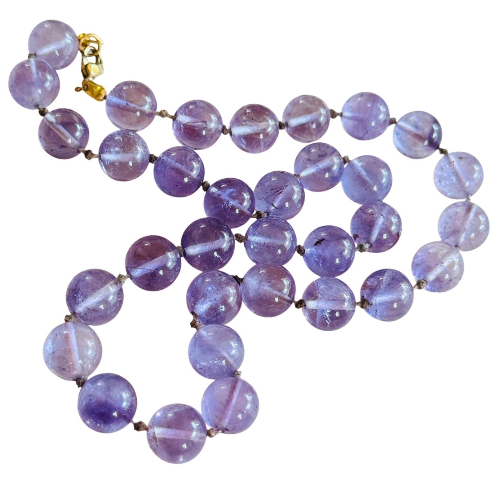 VTG Amethyst Necklace Knotted Genuine Natural Stone Round beads 19″ 10MM