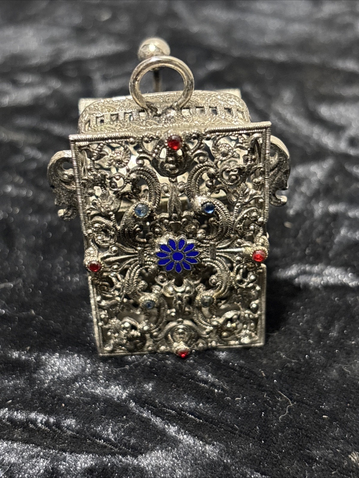 Antique Silver Tone Vinaigrette Hinged Pendant Purse Rare No Chain