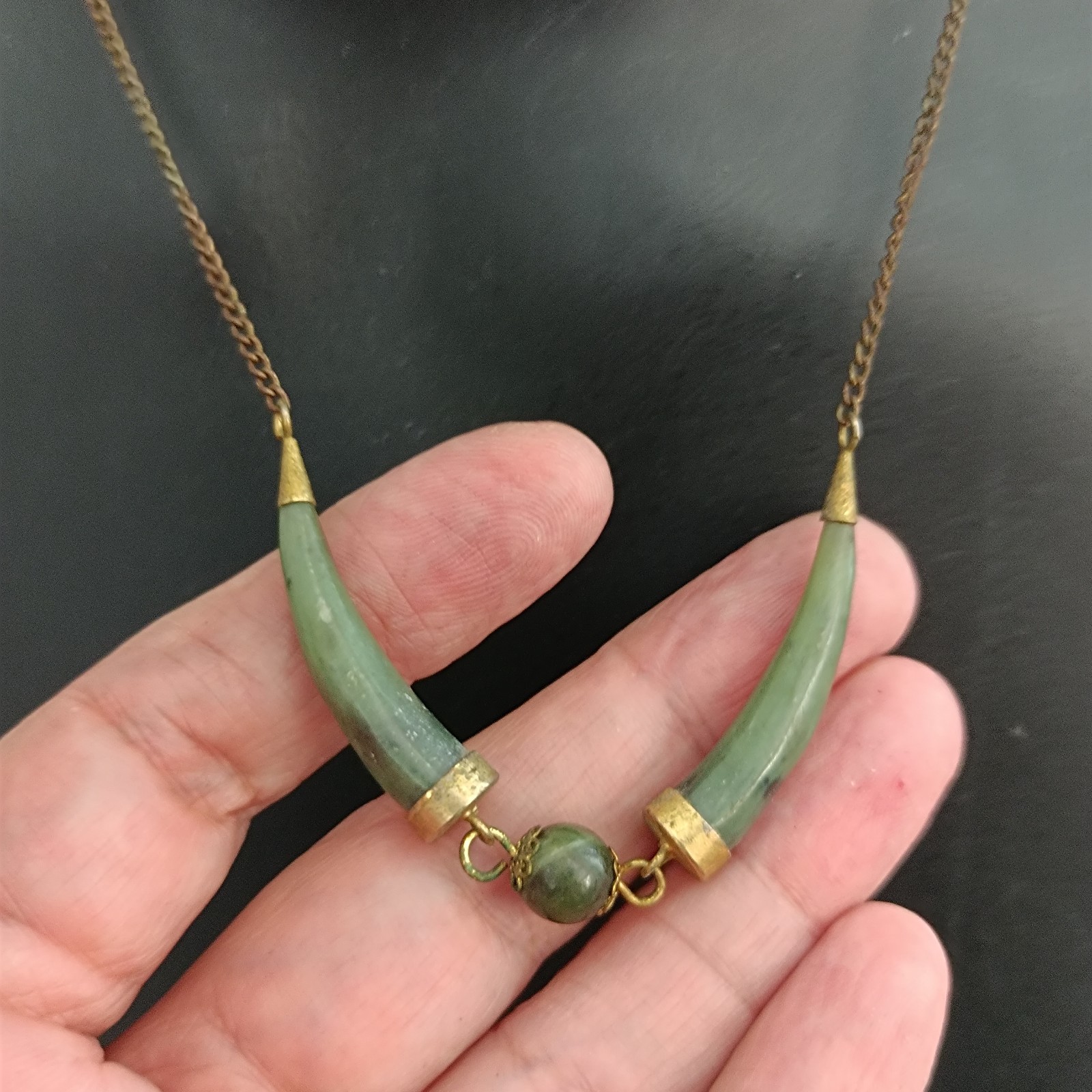 Vintage Boho Natural Green Stone Necklace Ethnic Artisan Earthy Folk Statement