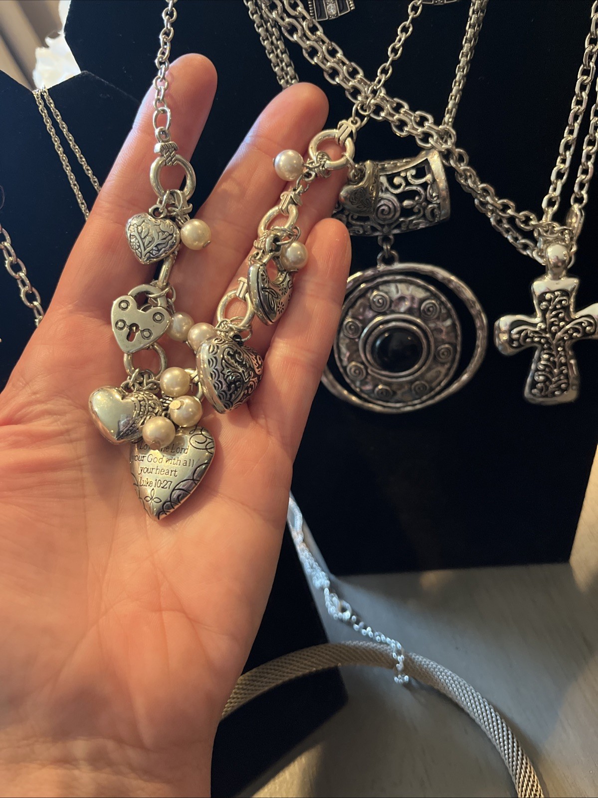Jewelry Lot Estate Finds 22pc Metal Silver Tone Stones Necklace Bracelet Ring