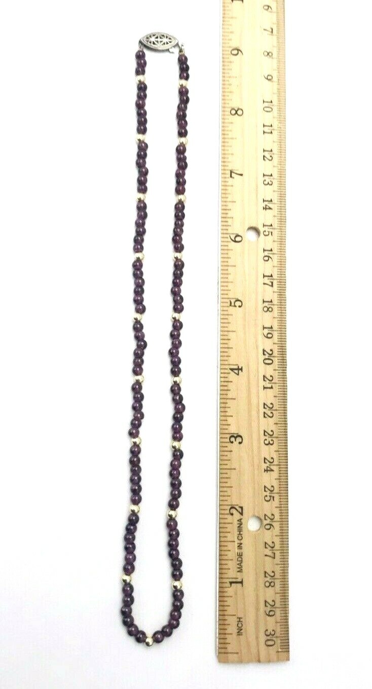 Vintage Purple Amethyst 18kt Gold Beaded Strand Necklace Sterling Silver Clasp