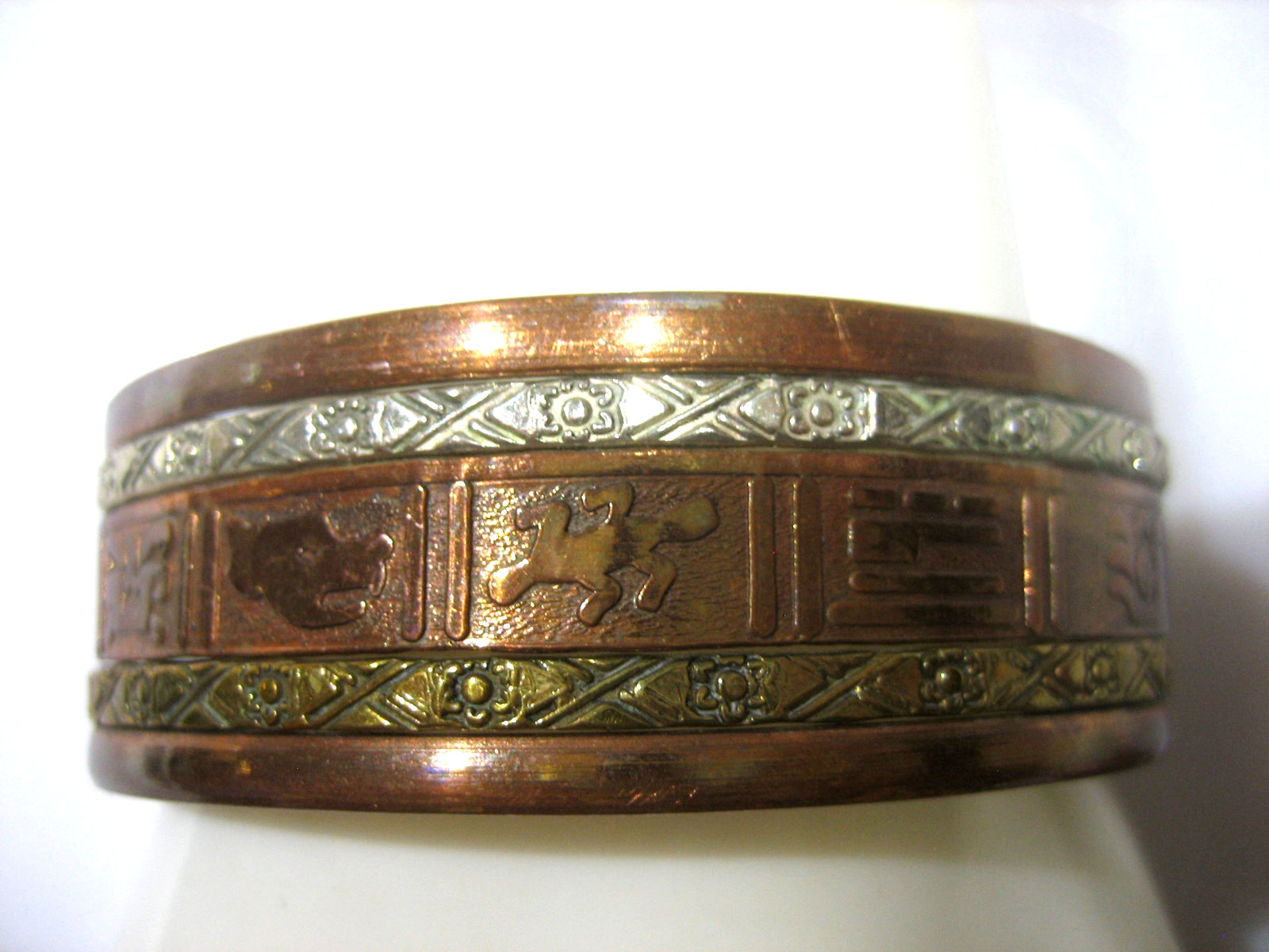 VINTAGE SOUTHWESTERN COPPER BRASS SILVER WIDE CUFF BRACELET