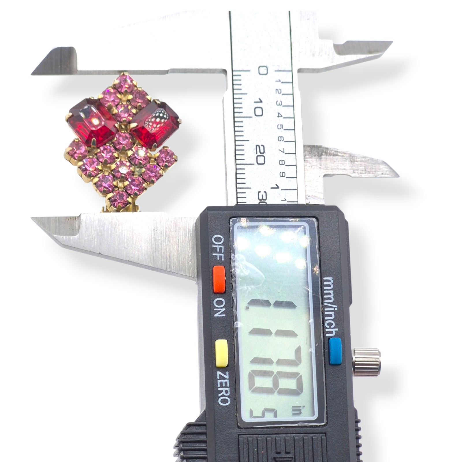 Stunning Fuchsia & Red Emerald Cut Rhinestone Cluster Clip On Vintage Earrings