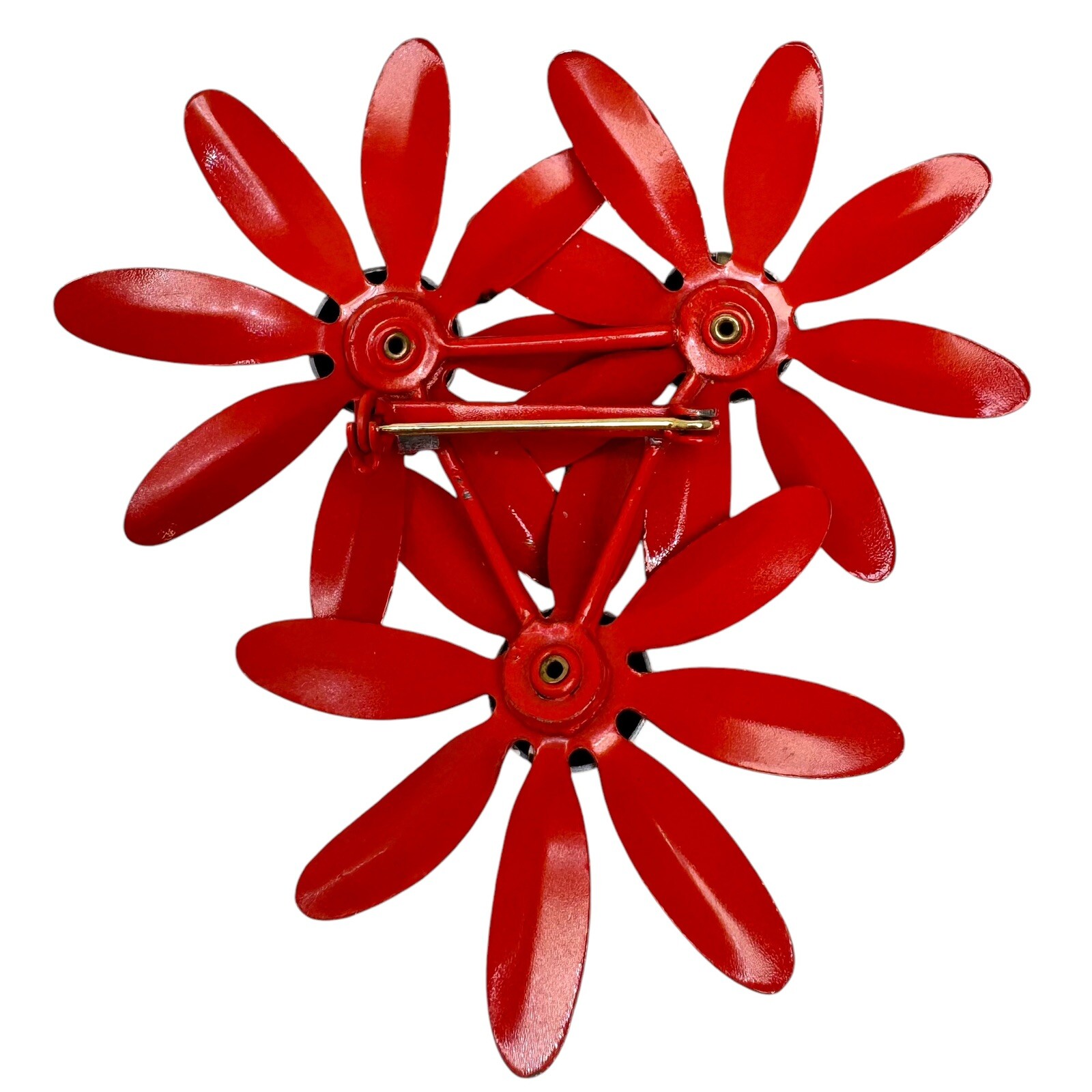Vtg Metal Enamel Daisy Flower Brooch Pins White Brown and Triple Red White