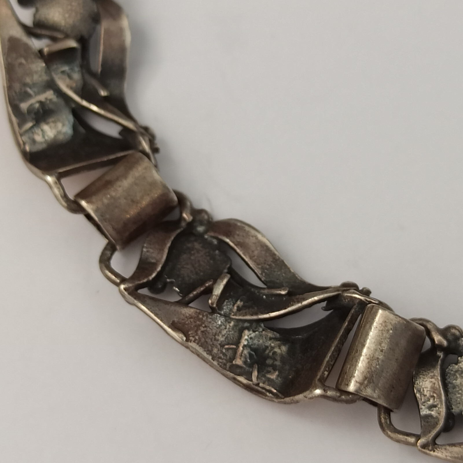 Vintage Silver Gold Necklace Bicolor Articulated Art Deco Revival Links 90s 925