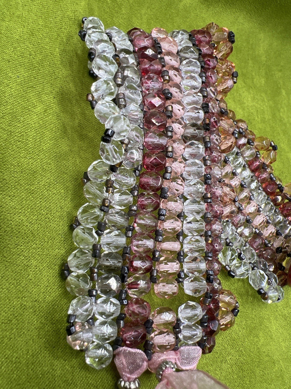 Vintage Multi Strand Acrylic Crystal Wrap Bracelet Pink Cranberry Champagne