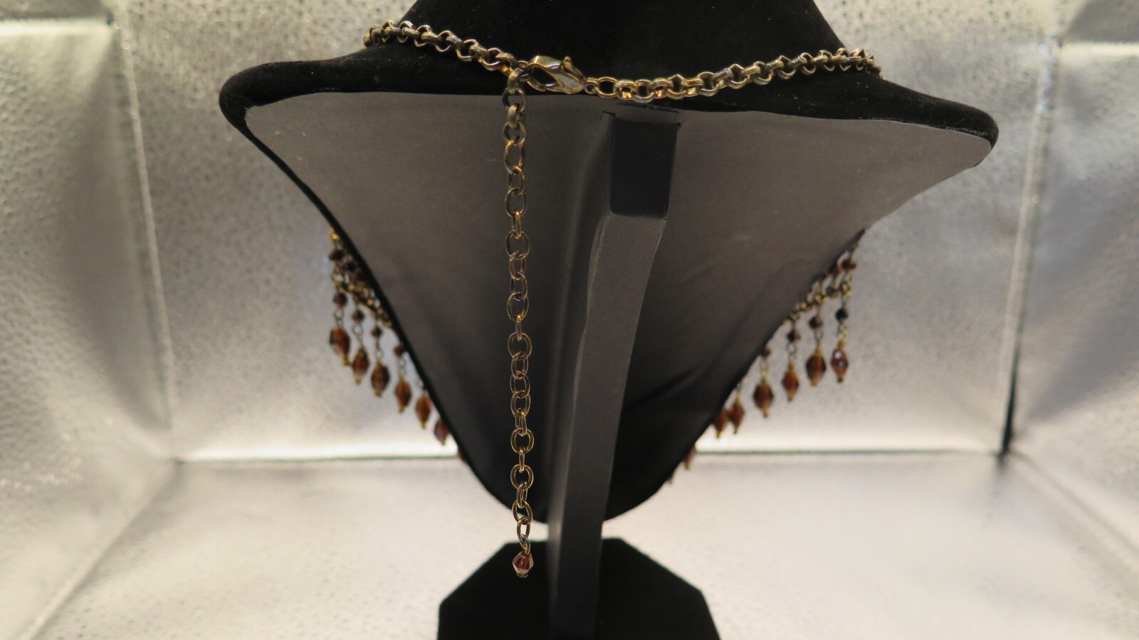 Vintage Collar Beaded Necklace- Brown Beads and Bronze Tone Chain