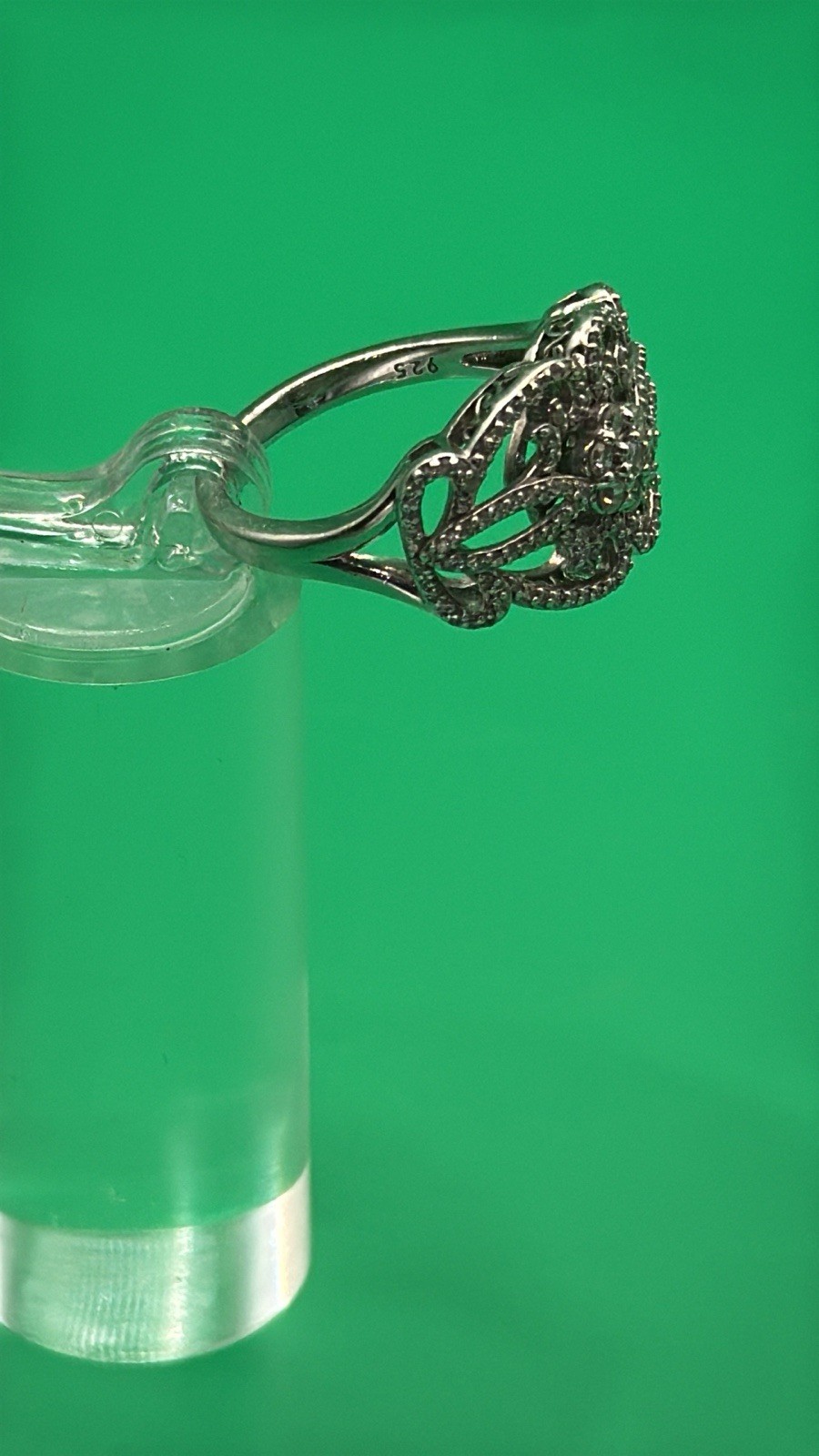 Sterling Silver 925 Filigree CZ Cluster Ring Vintage Style Size 8
