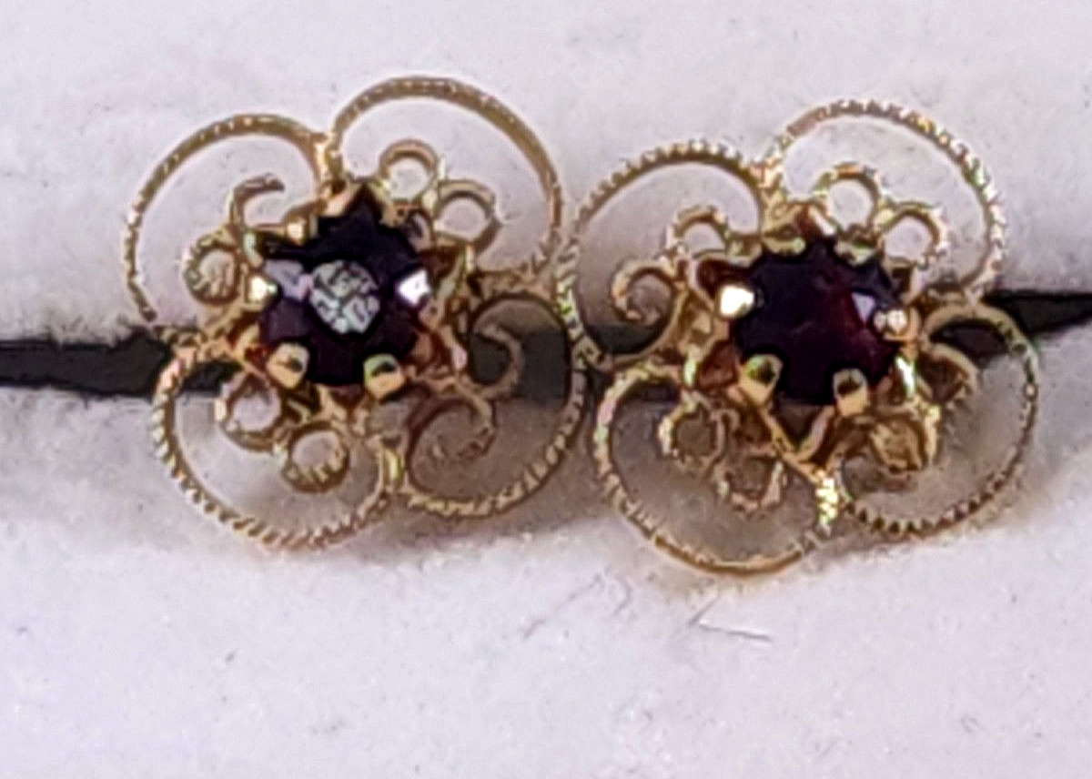 Vintage ING 12K Gold Filled Filigree earings, Smoky Quartz Retro Flower