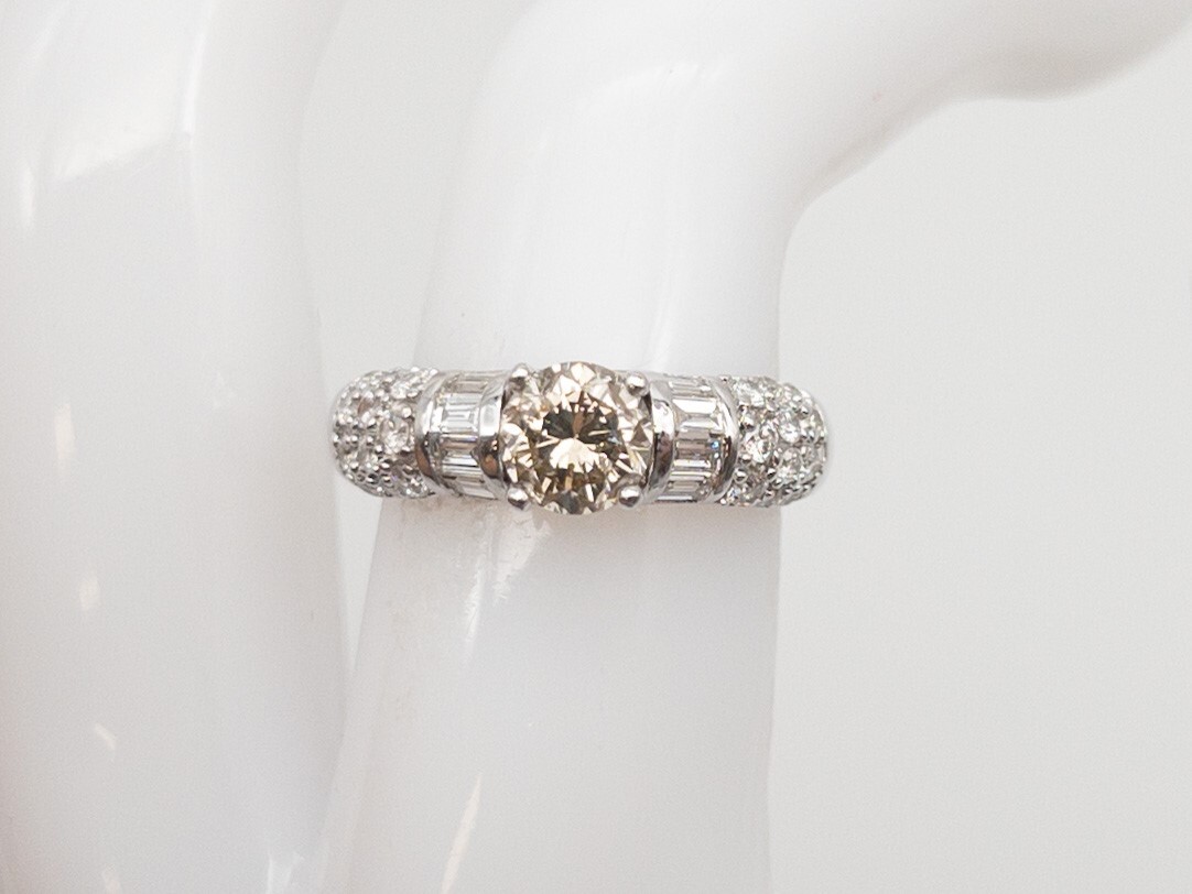 Estate $7000 2.25ct Natural Champagne Diamond 14k White Gold Wedding Ring Band