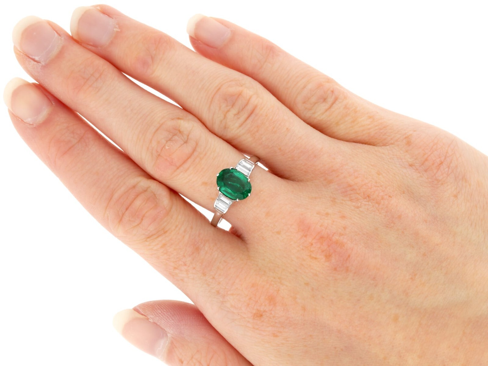 Antique 2.10Ct Emerald and 0.42Ct Diamond, Platinum Dress Ring Circa 1935