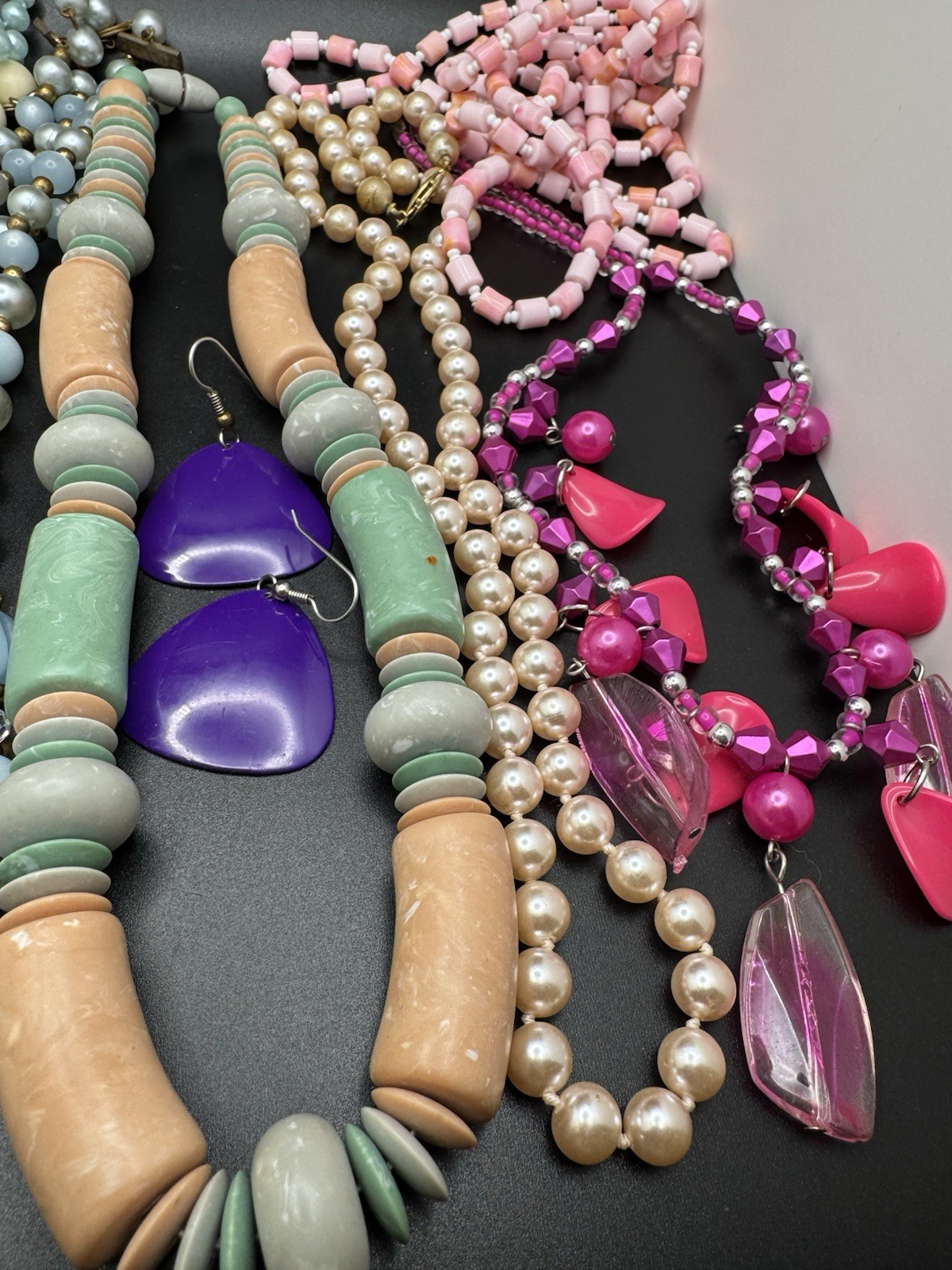 TITLE Vintage Chunky Beaded Necklace Lot Pastel Lucite Statement Jewelry 8 Pc