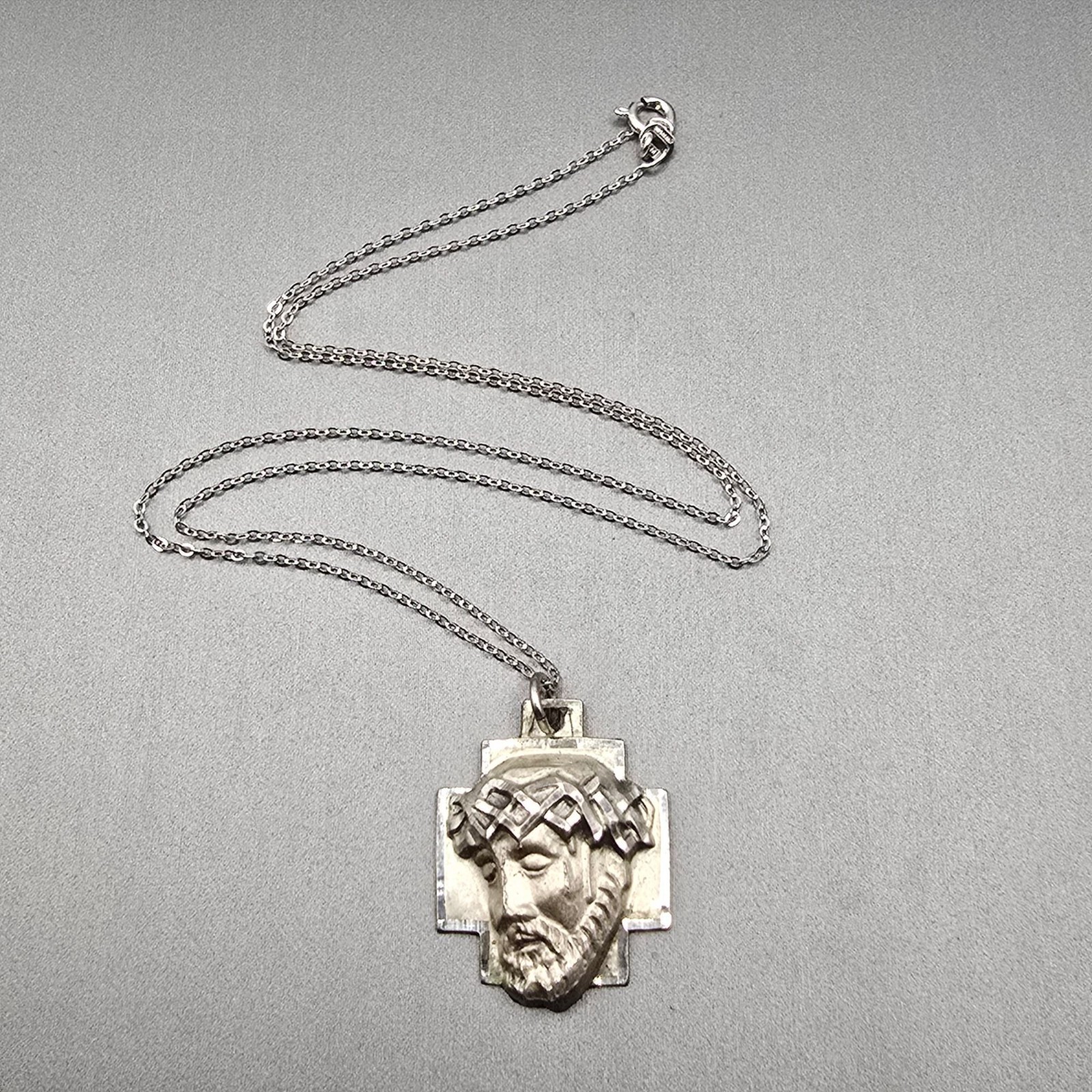 Vintage Chapel Sterling Silver Agony of Christ Pendant Necklace Brutalist 1976