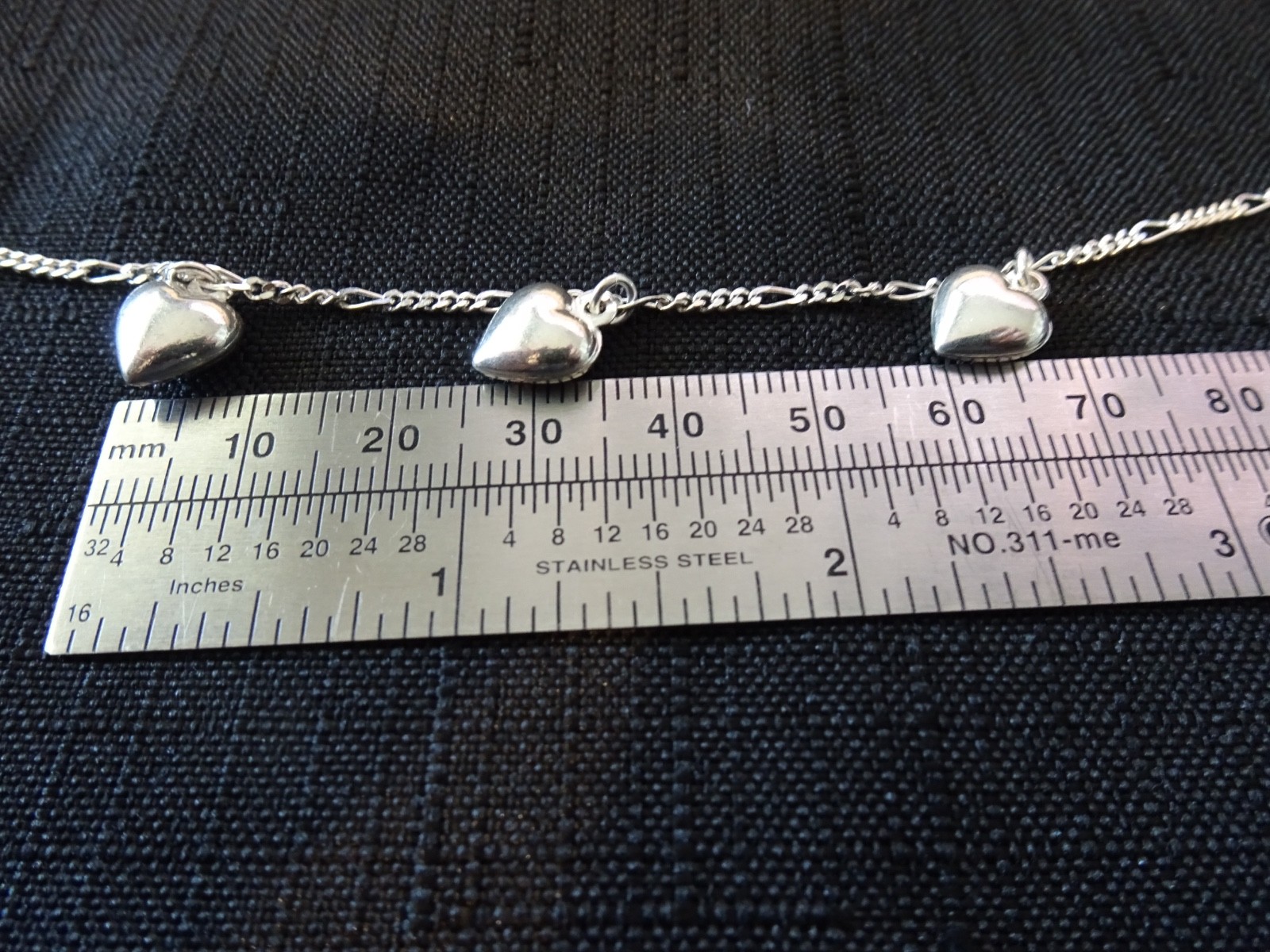 #632–VINTAGE STERLING SILVER PUFF HEART BRACELET-925–ITALY