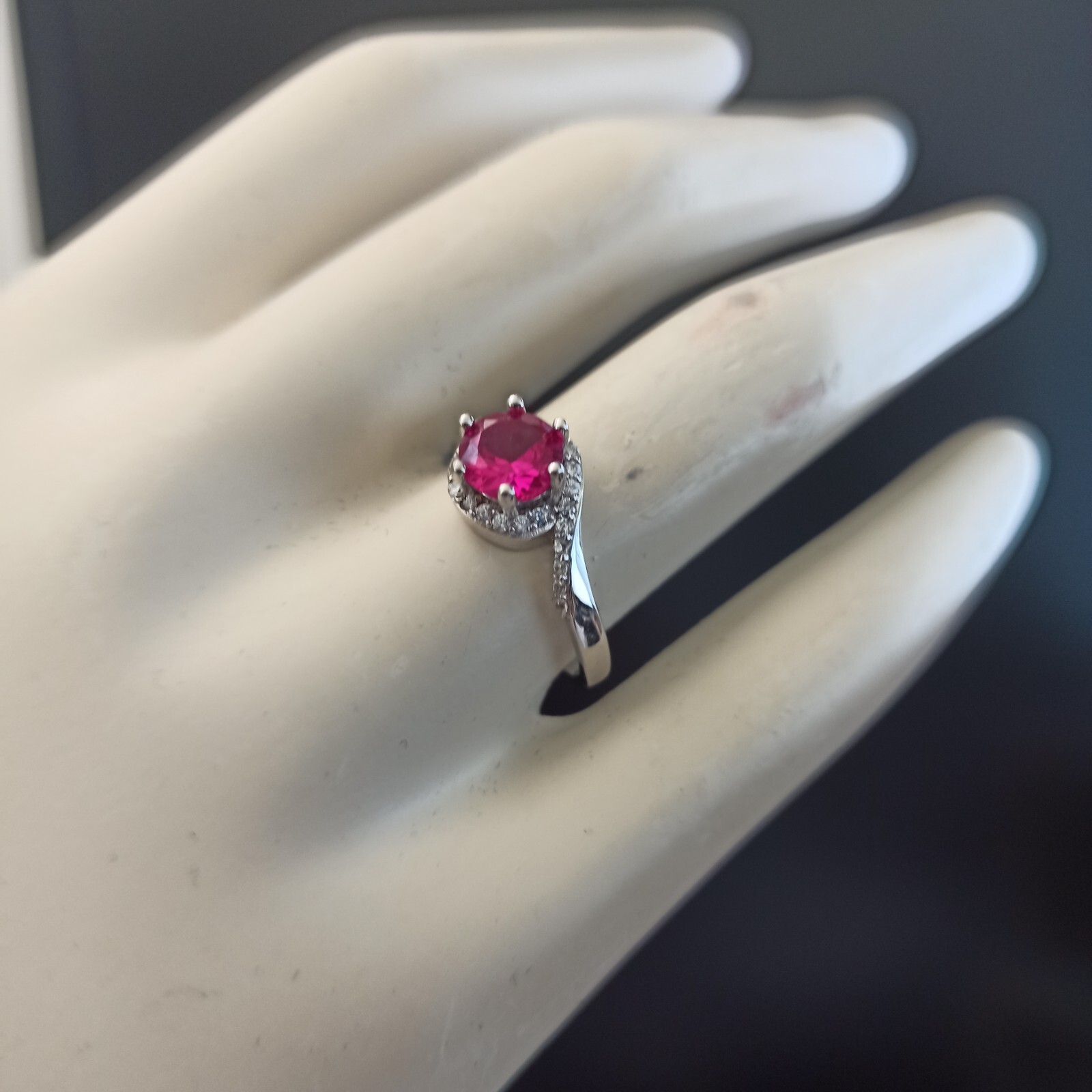 Sterling Silver Ruby Ring Bright Fuchsia Pink Tested 925 Feminine Classic Gift