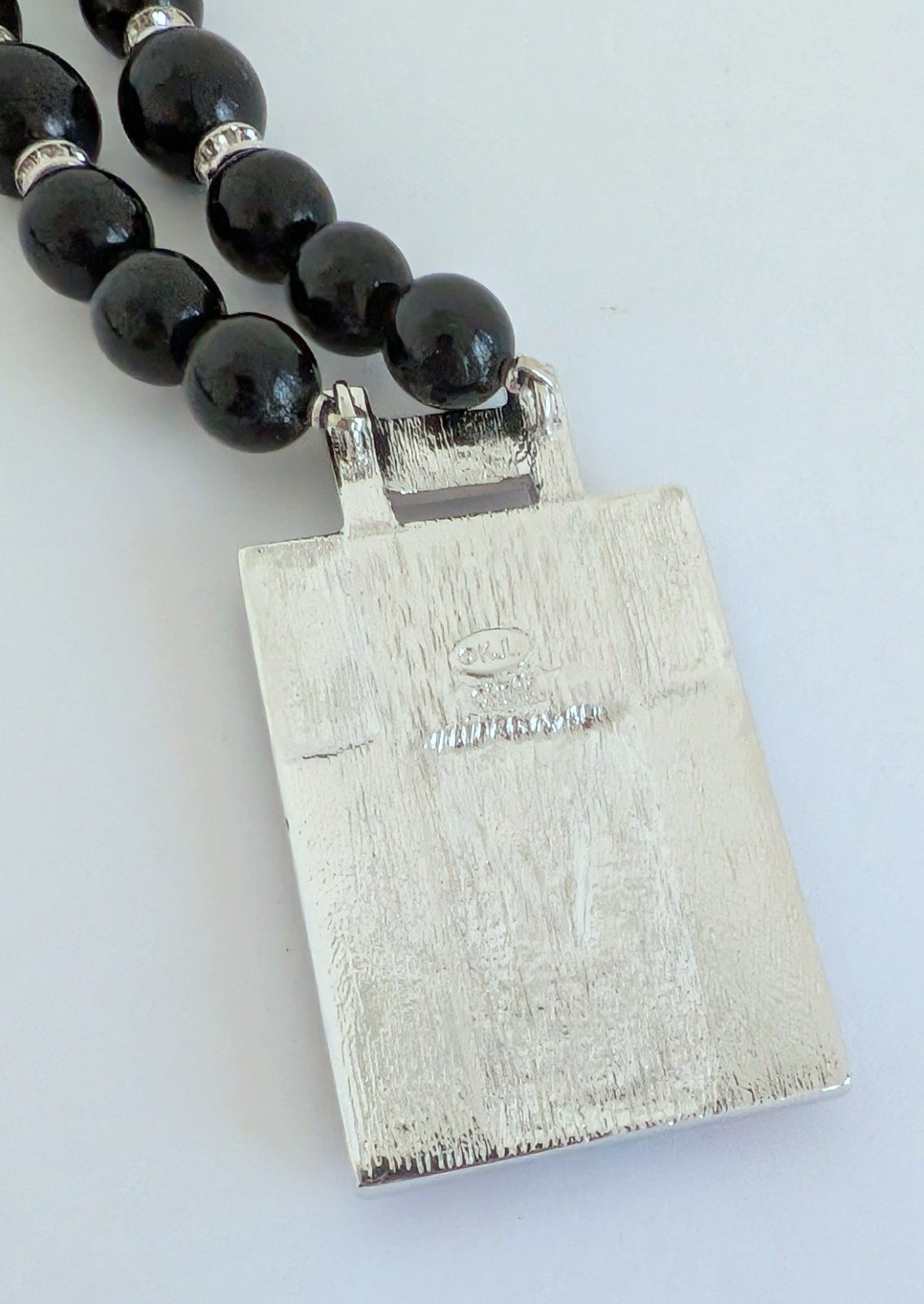 Gorgeous Rare KJL Kenneth Lane Black Beaded Art Deco Coral Pendant Necklace