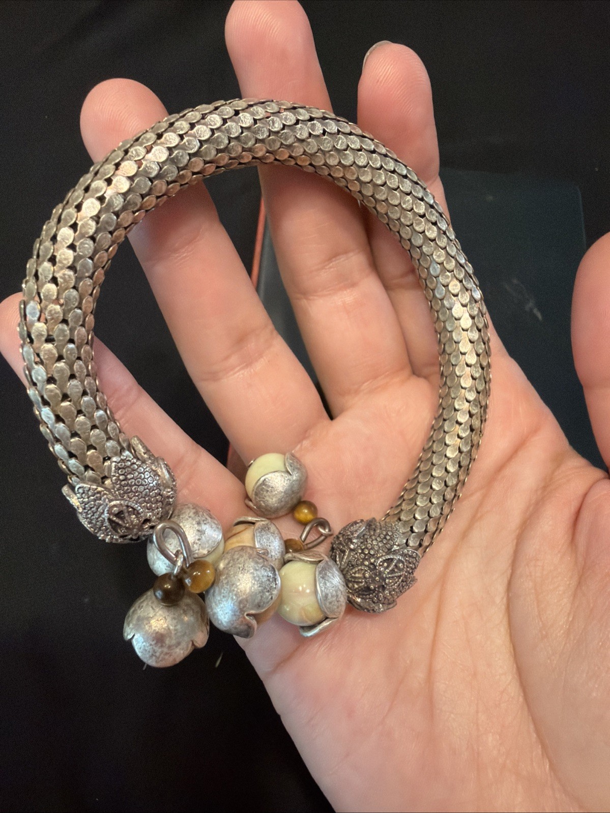 Vintage Pierre Cardin Ornate Bracelet Sterling With Stones Adjustable