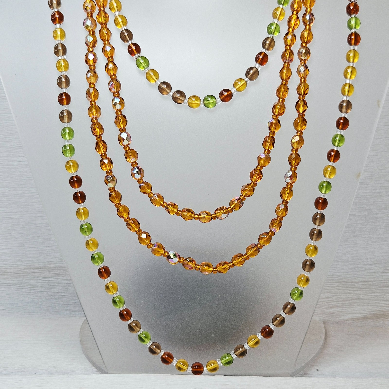 2 Long Necklaces Czech Glass Molded Faceted Beads Fall Multi Colors 45″
