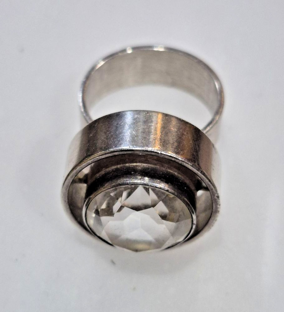 Modernist N E FROM Silver 925 Rock Crystal Ring Danish Scandinavian Designer SZ7