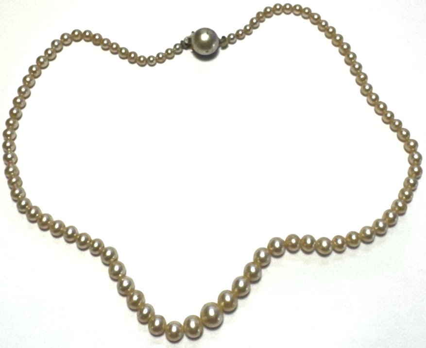 Vintage Jewelry Necklace SIGNED JAPAN Faux Pearl Dainty Beaded Cream Choker 17