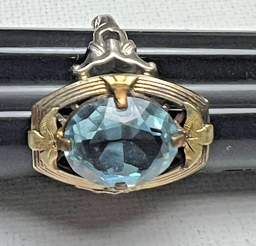 Vintage Sterling Silver & 14K Gold Ring – Large Color-Shift Blue Violet Gemstone