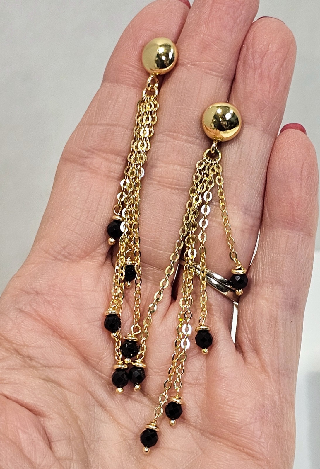 Bellezza Itaor Italy earrings gold over sterling chain dangle black beads