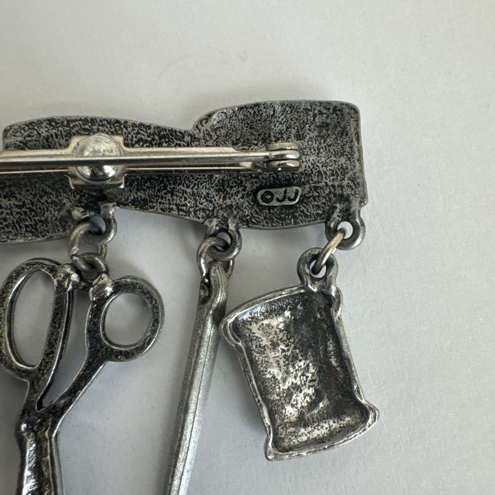 JJ Sewing Brooch Pewter Tape Measure With 5 Dangles