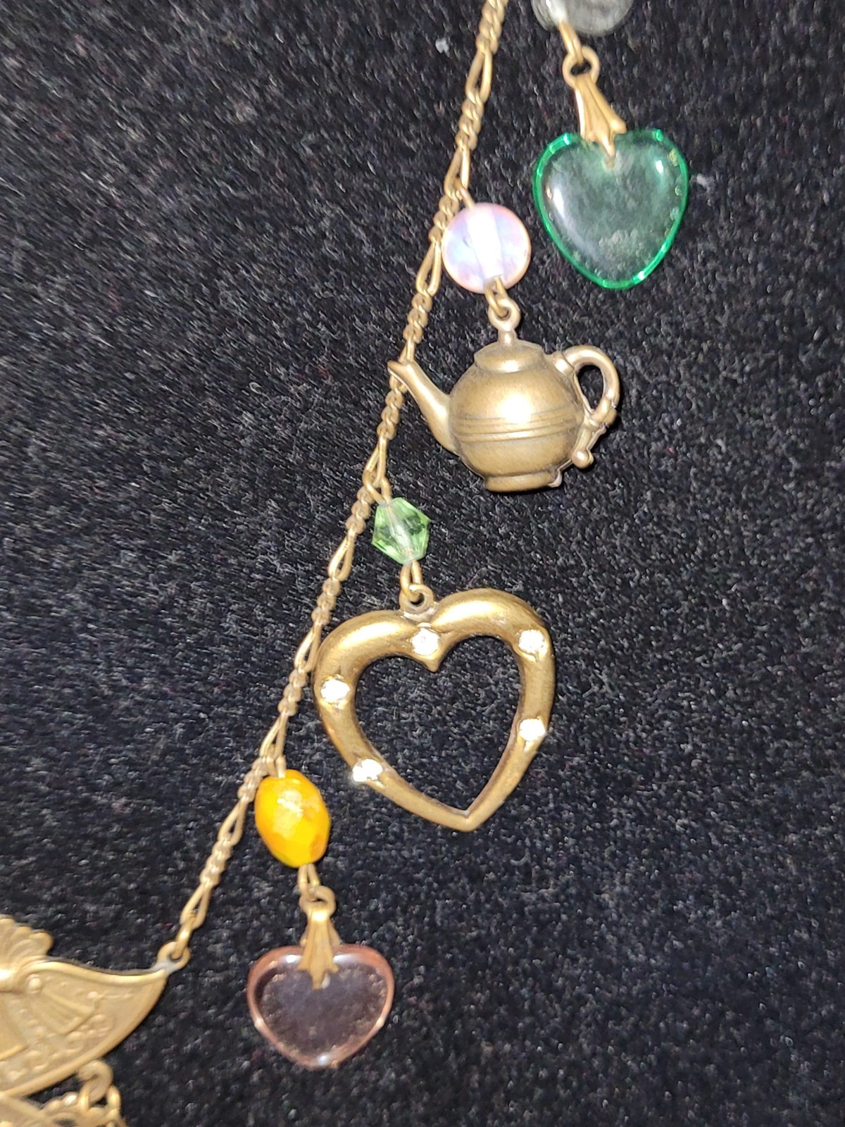 Vintage Glass Works Studio Glass Hearts Charm Chatelain Style Pendant Necklace