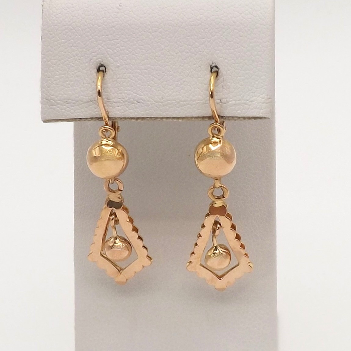 Art Deco 18k Rose Gold Dangle Front Closure Earrings Cherries Italy 750
