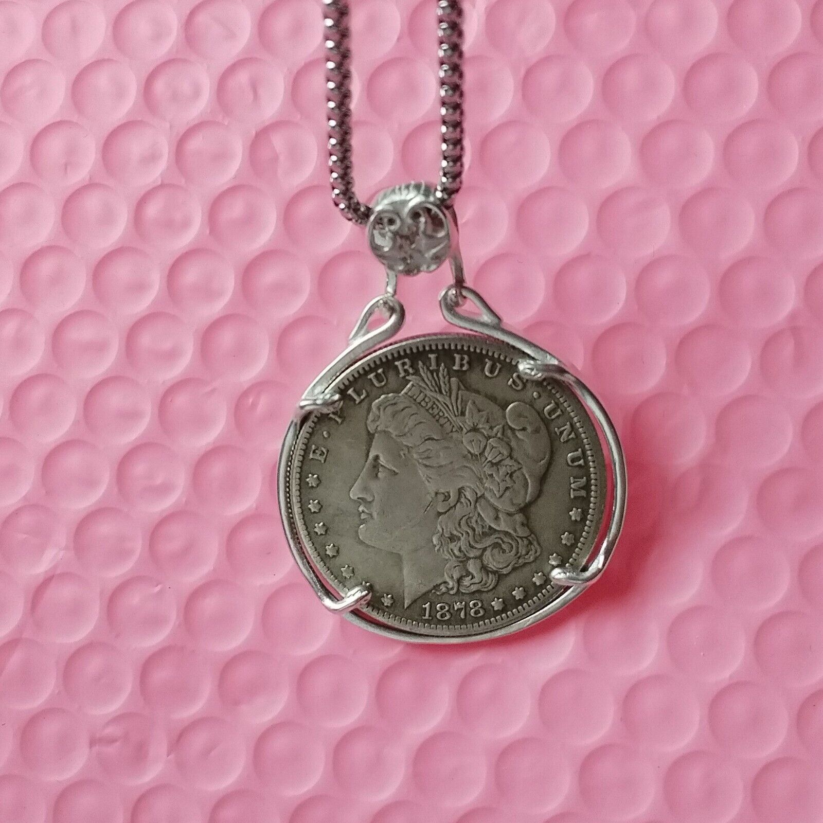 Vintage Pendant with Silver Plated Decorative Coin-Necklace