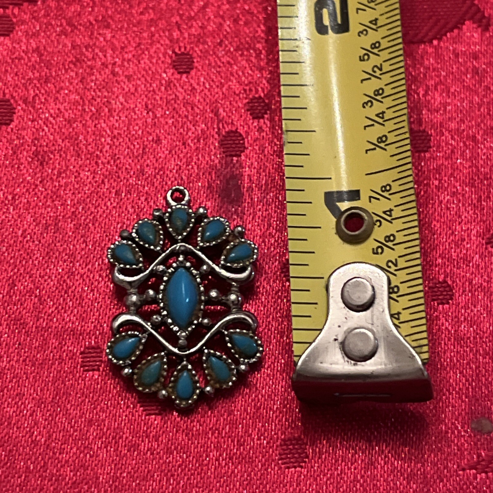 Silver Tone Turquoise Color Inlay Pendant Vintage