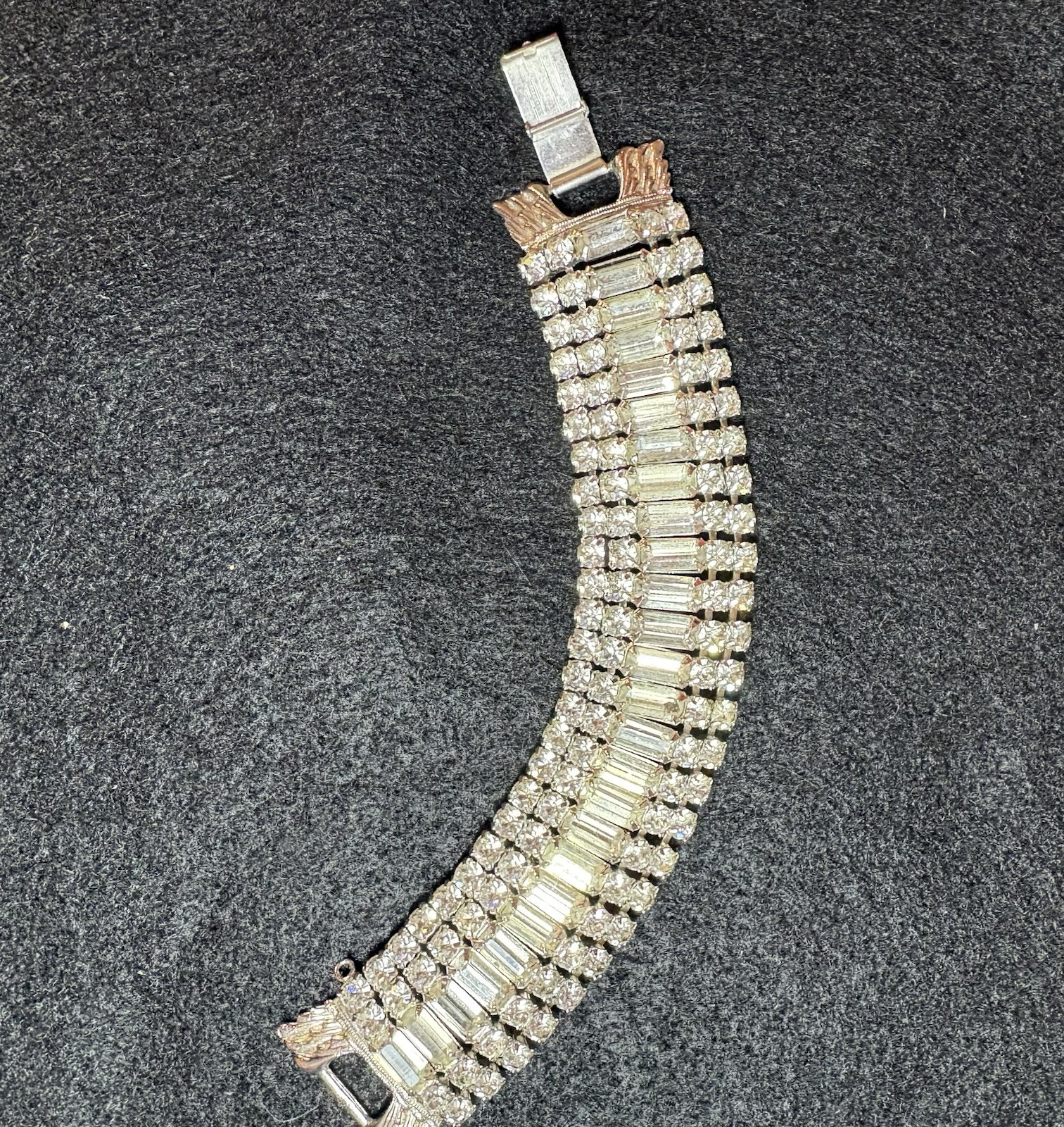 Vintage Wide Clear Rhinestone Bracelet Statement
