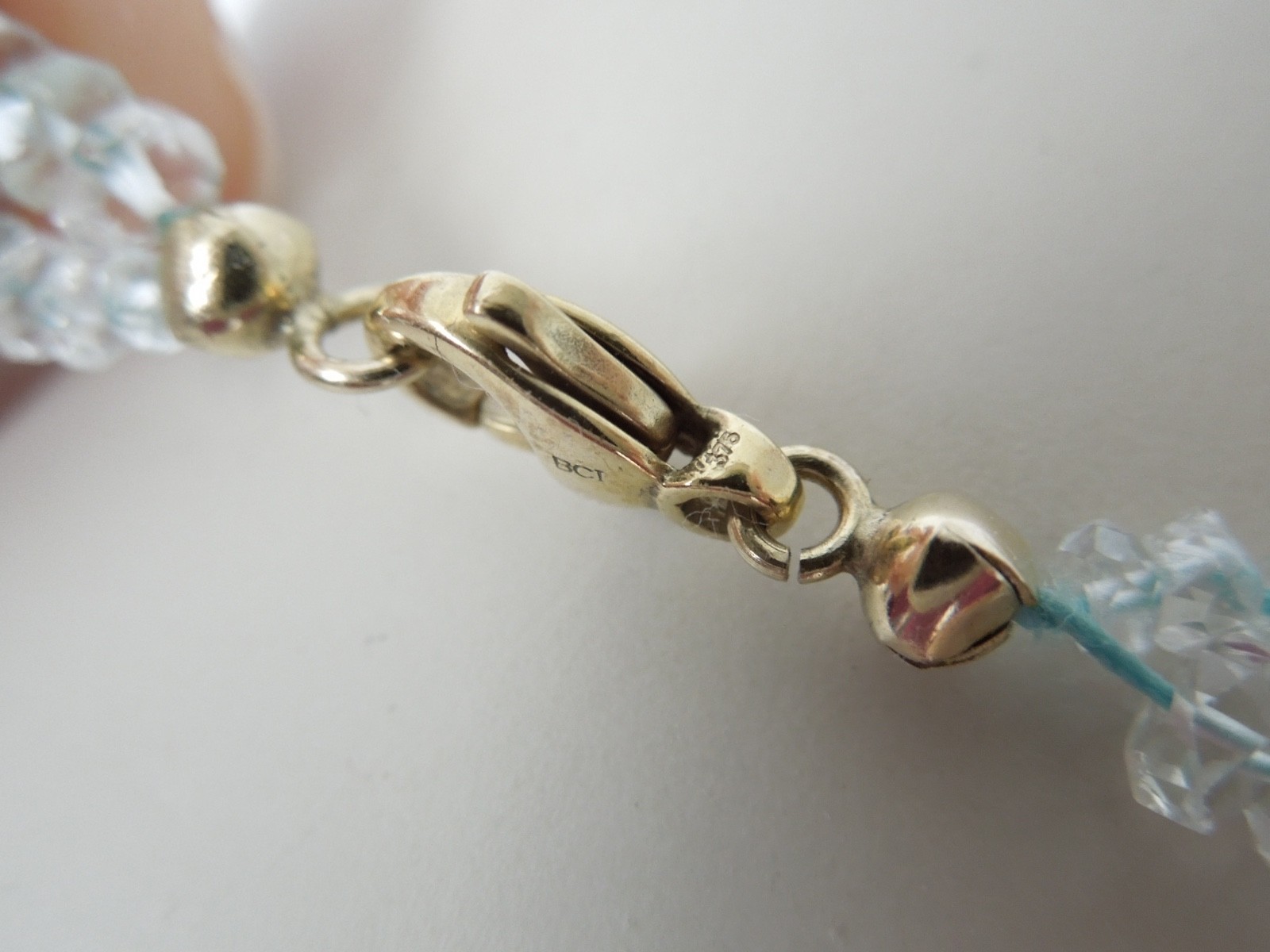 Aquamarine Necklace 375 Gold 2 Strand Faceted Rondelle 19,1 g/45 cm/Ø 0,3-0,4cm