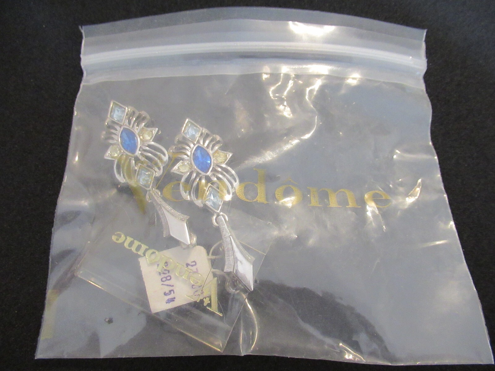 Vendome Silver Tone Rhinestone Earrings Signed Heavy Adjustable Clip on NOS