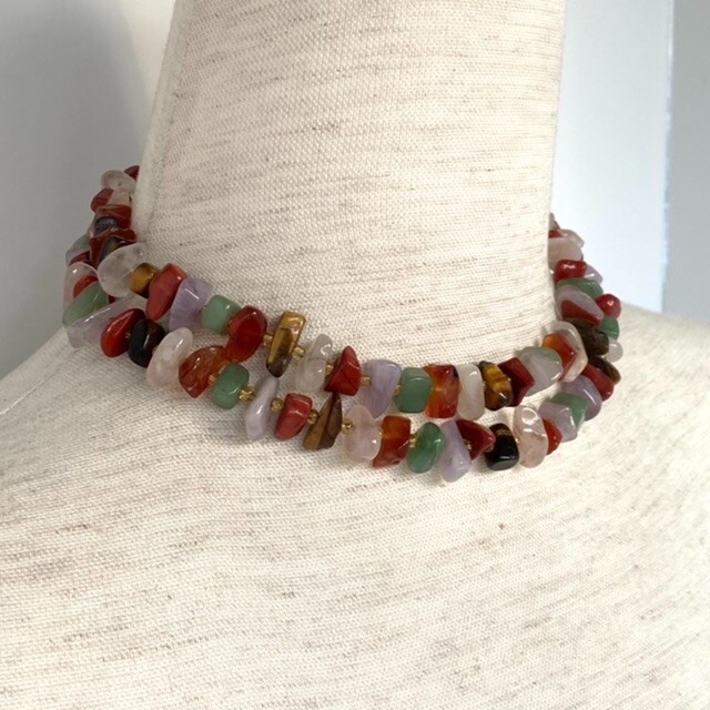 VTG Multi Gemstone Beaded 29″ Necklace 14K 1/20 Gold Filled Fish Hook Clasp