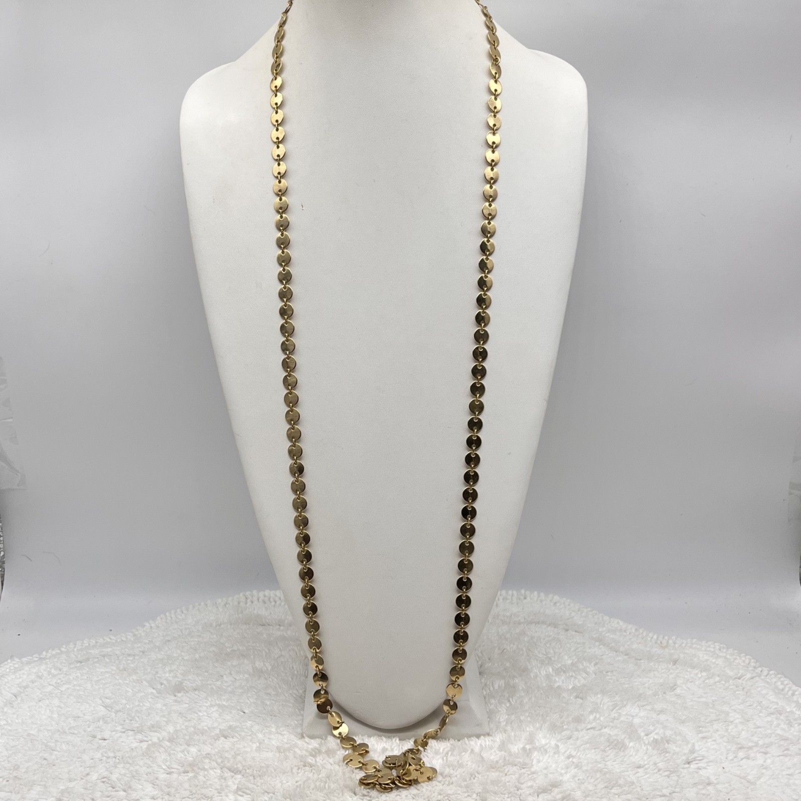 Vintage Coin Link Necklace Gold Tone Rope Flapper Length 48″