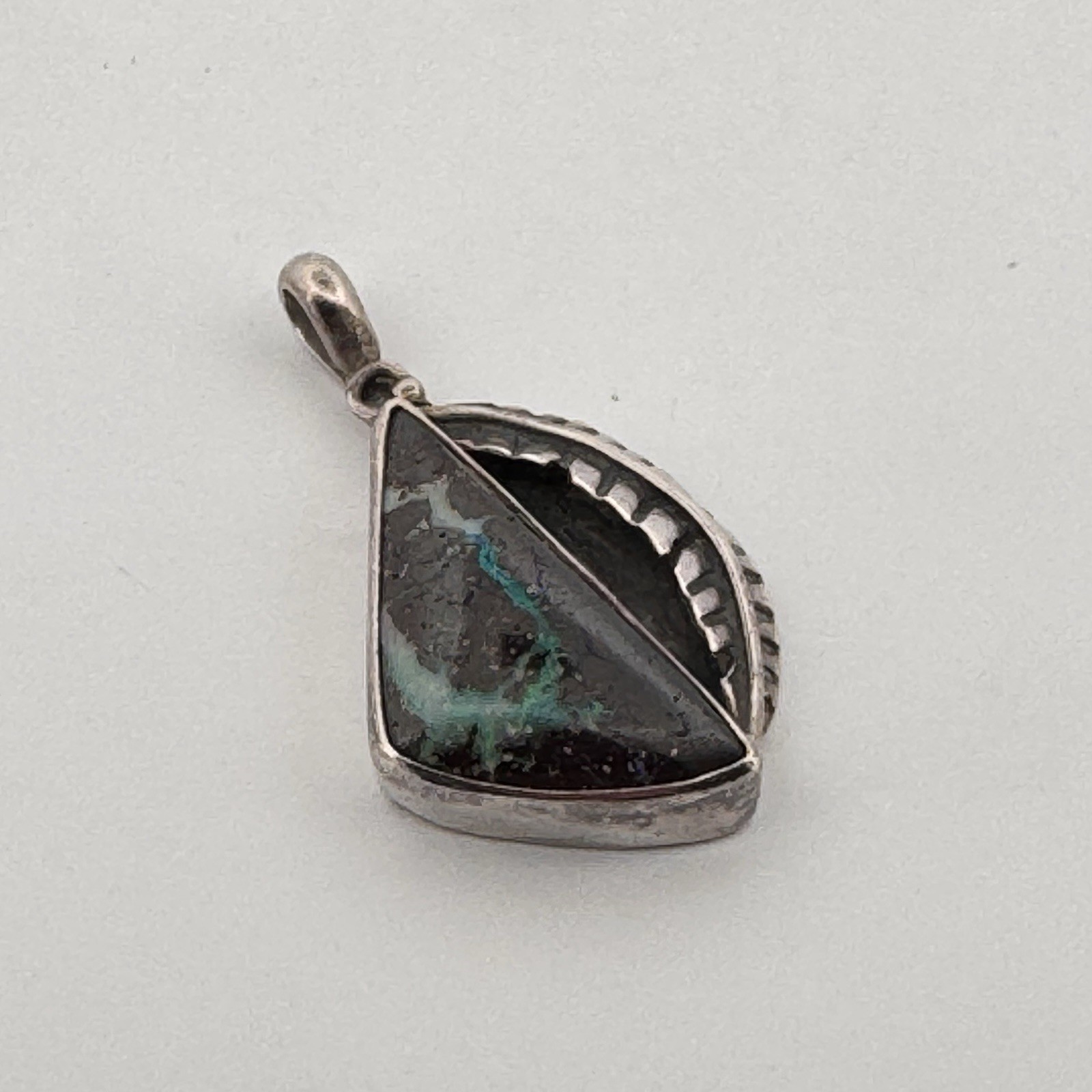 Signed RS Sterling Silver Boulder Opal Pendant Blue Green Purple Flash Artisan