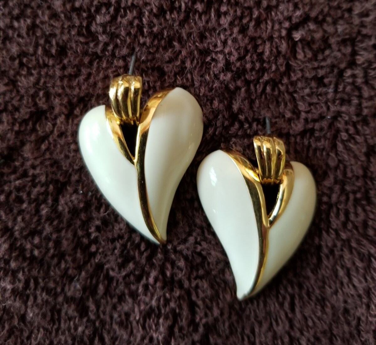 Vintage Ivory and Gold Enamel Retro Stud Earrings Signed JS