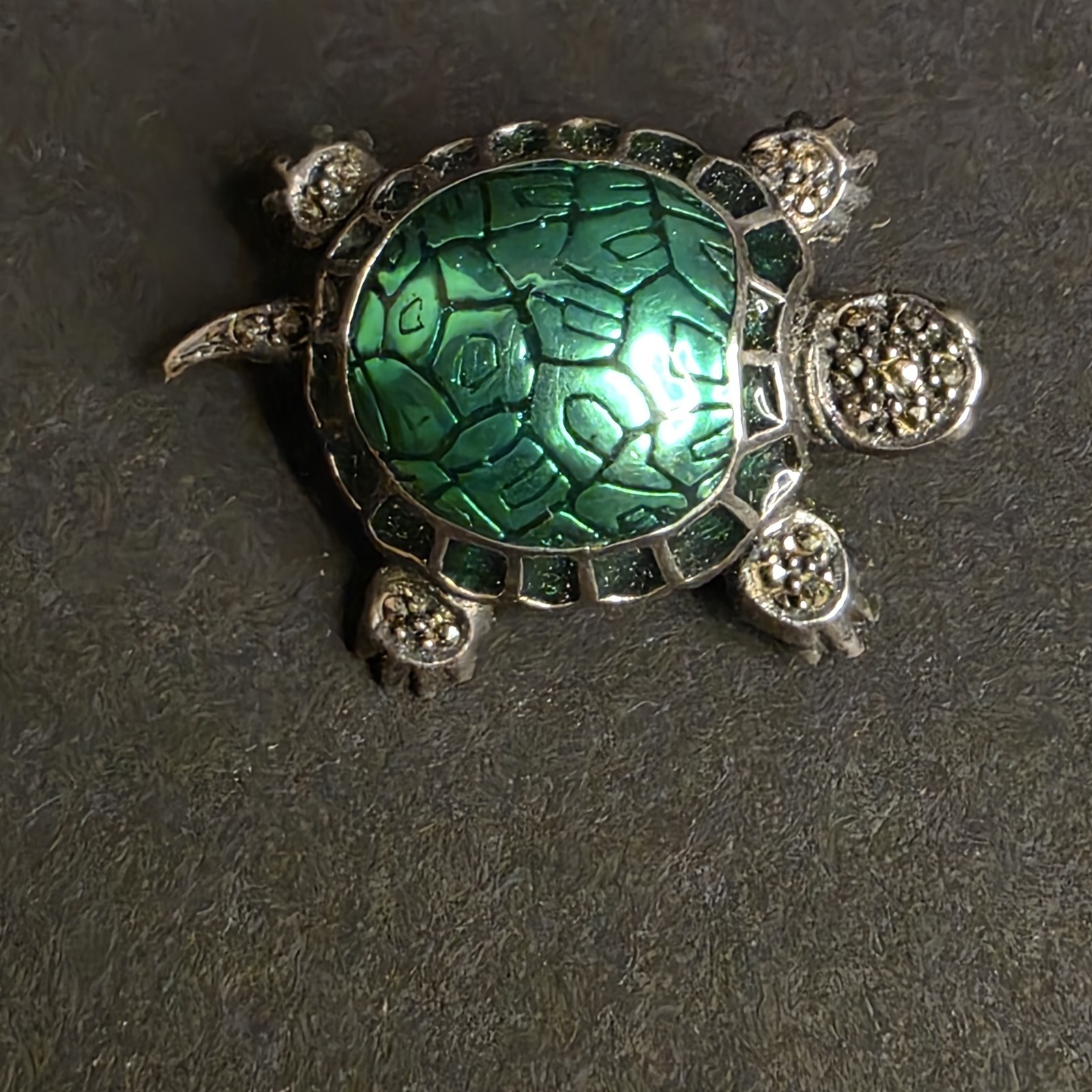 Turtle Rhinestone 925 Silver Pin 1 In Wide