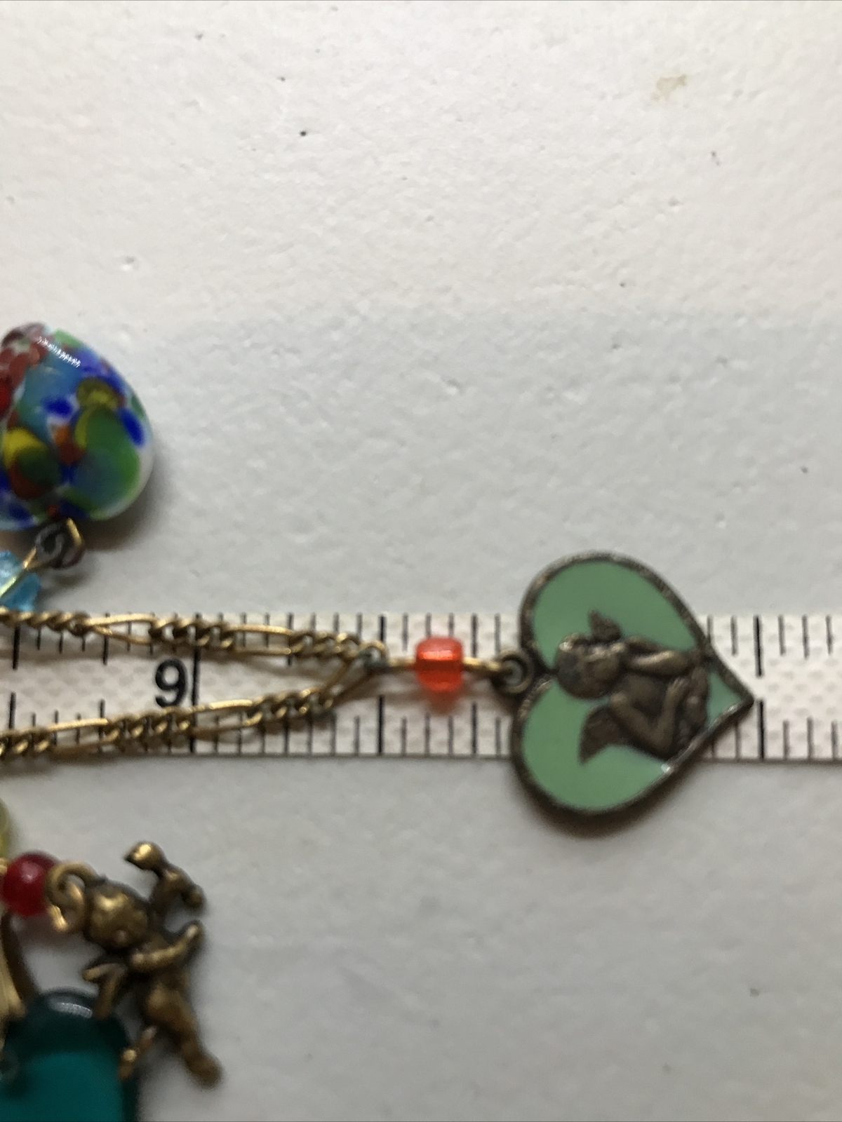 Vintage Glass Works Studio Glass & Brass Charms in Multi Colors Necklace 19