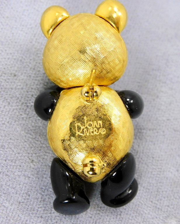 Joan Rivers Pave Crystal & Acrylic Articulated Panda Bear Brooch Costume Jewelry