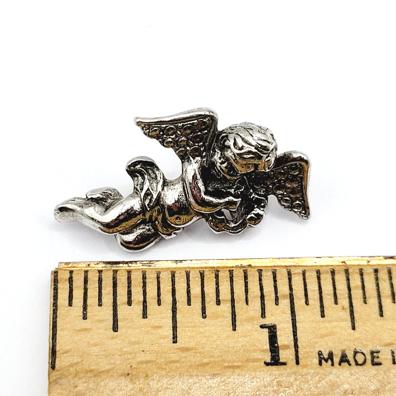 Cherub Angel Lapel or Scatter Pin Silver Tone Faux Marcasite Avon Vintage 1984