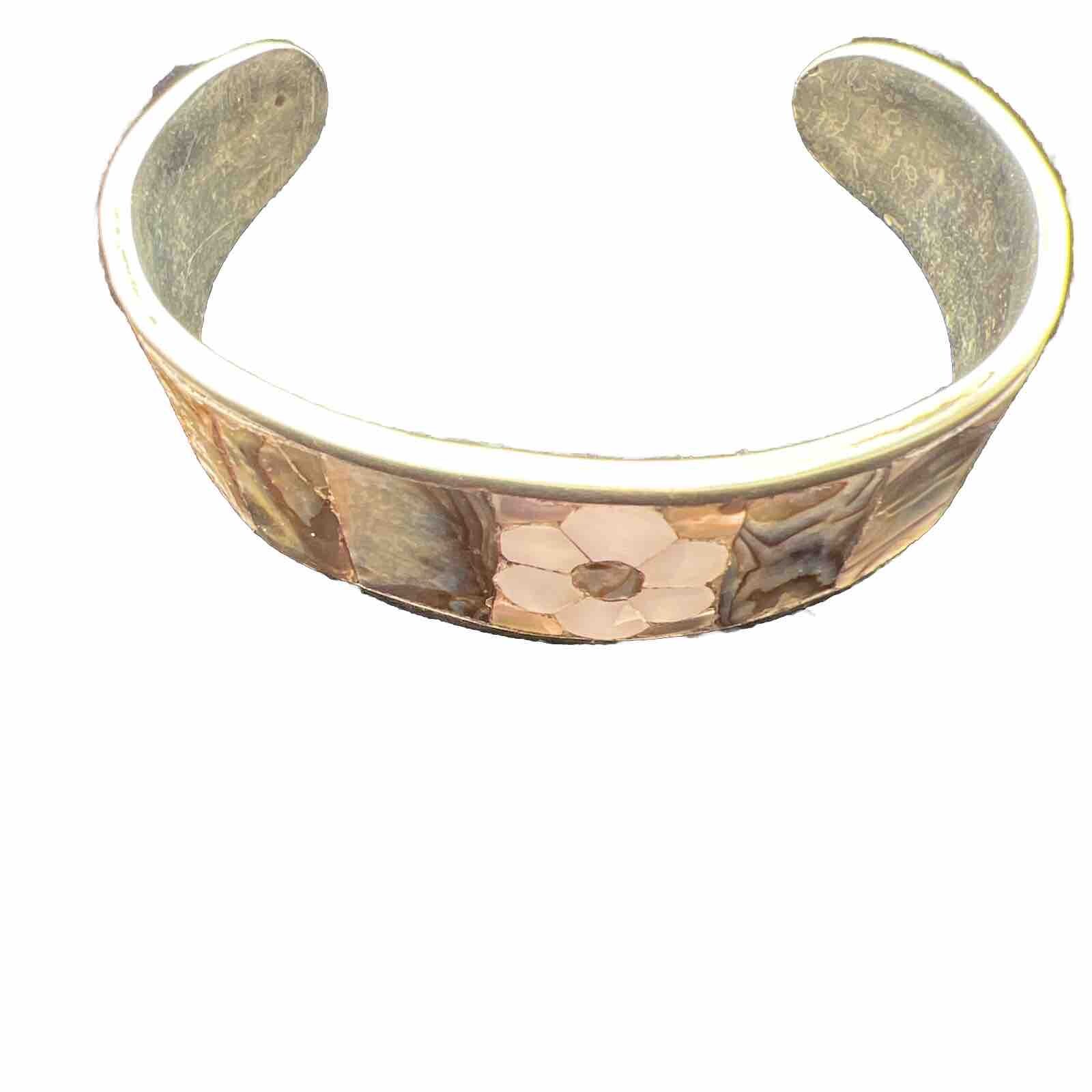 Vintage Abalone Shell Small Cuff Bracelet silver Mexico 5”