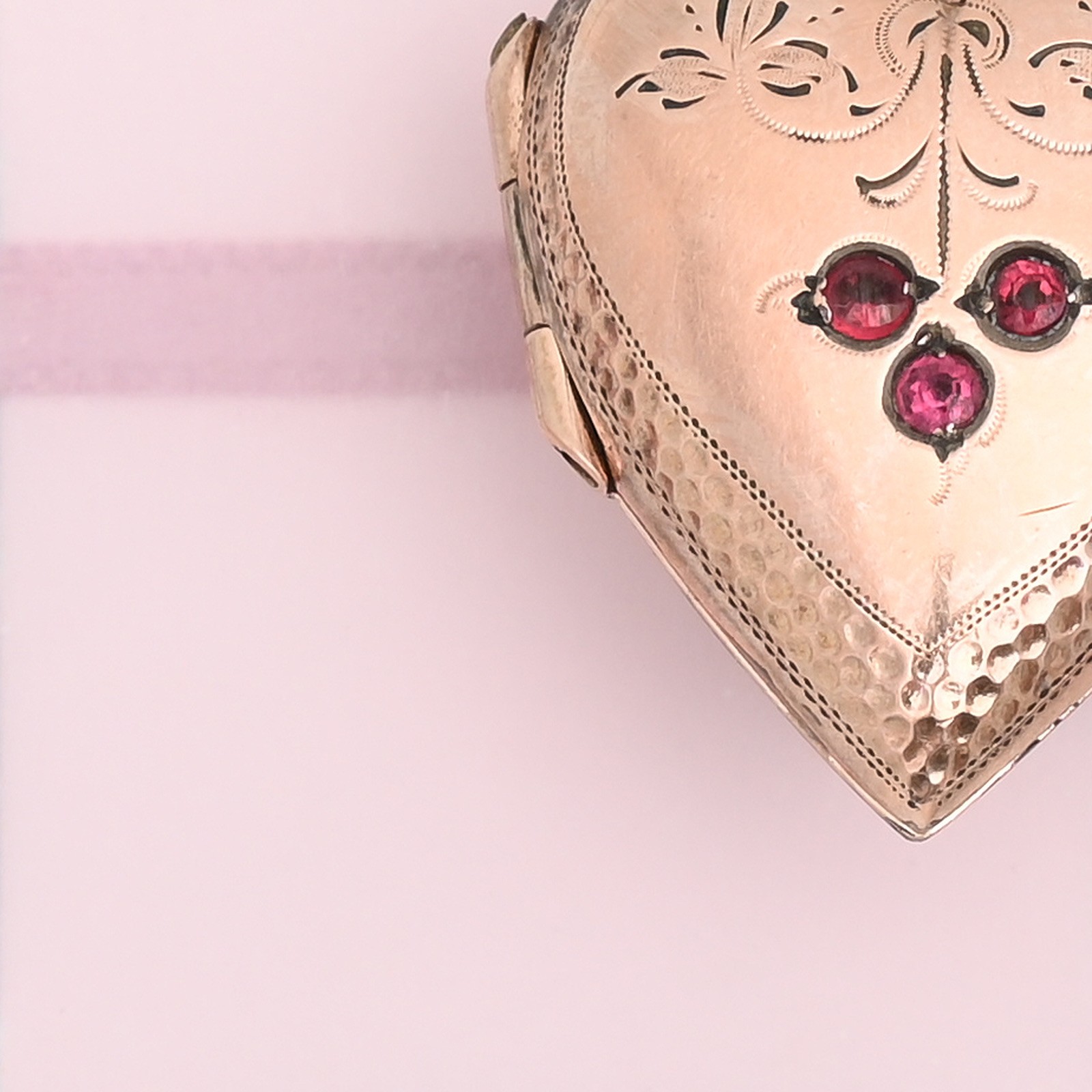 Antique Victorian Rose Gold Filled HEART CLOVER Paste Puffy Charm Pendant Locket